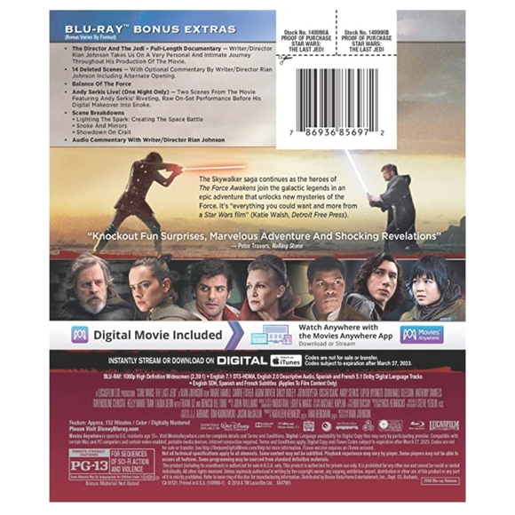 Star Wars: THE LAST JEDI Walmart Exclusive BluRay - Picture 2 of 5